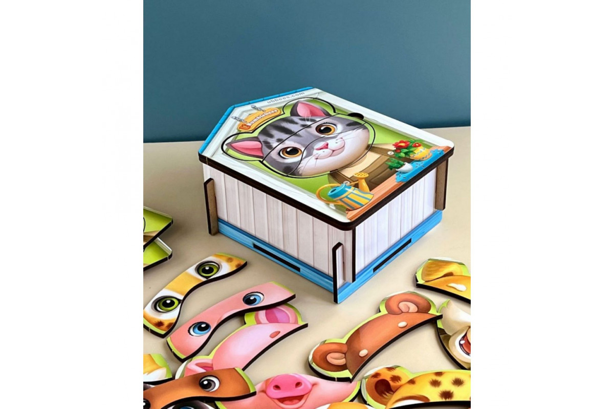 Деревянный пазл-вкладыш "Собери животных" Ubumblebees (ПСФ134) PSF134, 39 деталей