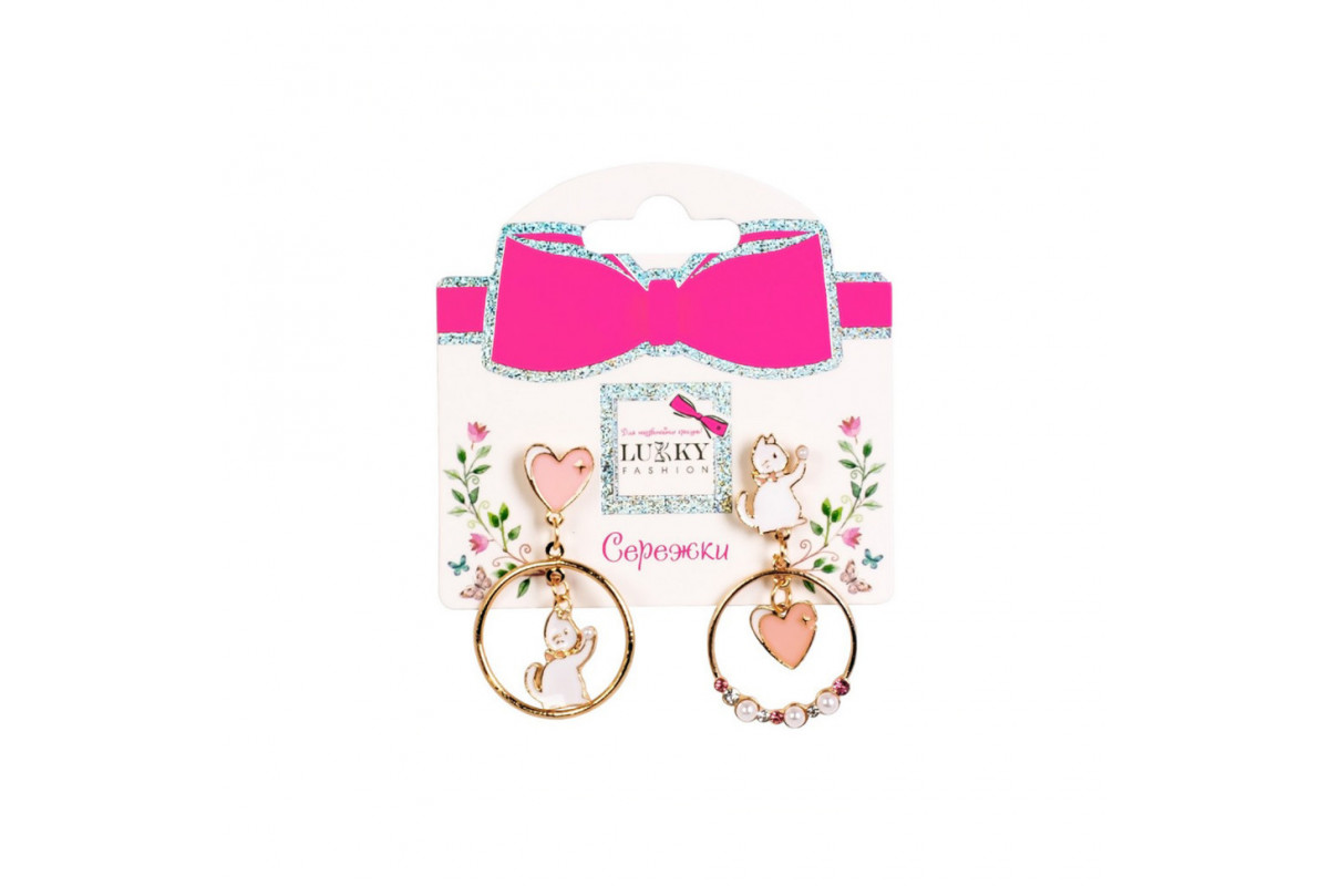 Дитячі сережки "Fashion Котики" T24633 рожеві