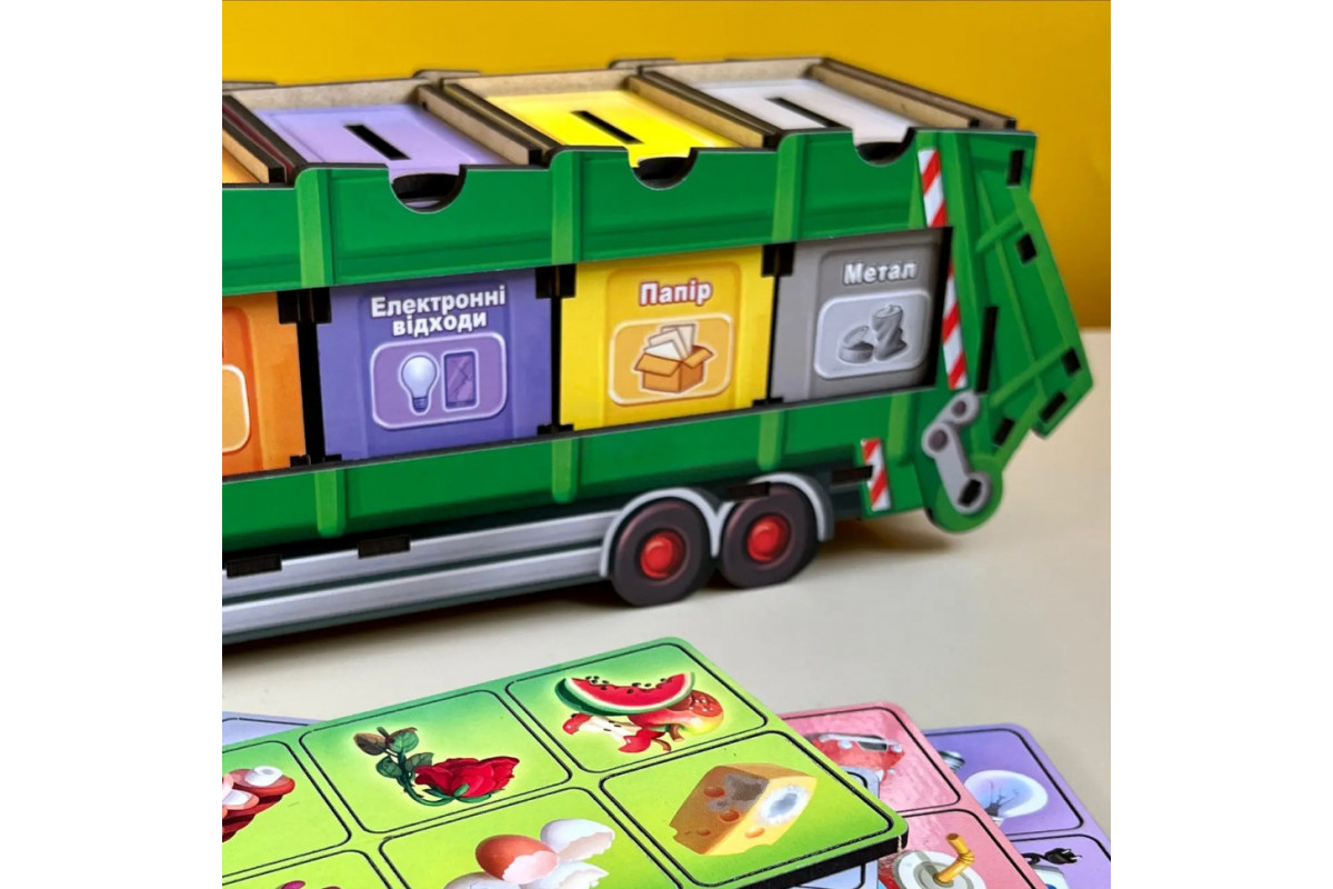 Настольная развивающая игра "Сортировка мусора: мусоровоз" Ubumblebees (ПСФ129) PSF129 комодик