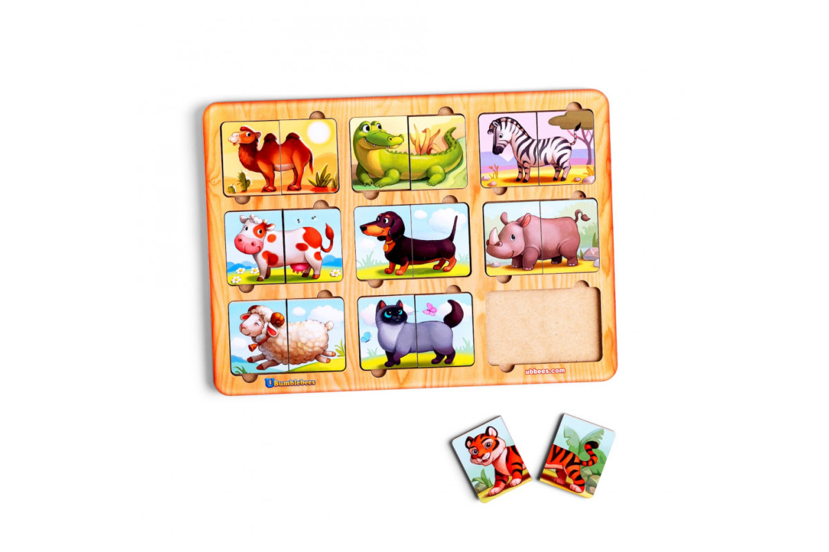 Деревянный пазл-сортер "Удивительные зверята" Ubumblebees (ПСД162) PSD162, 9 животных