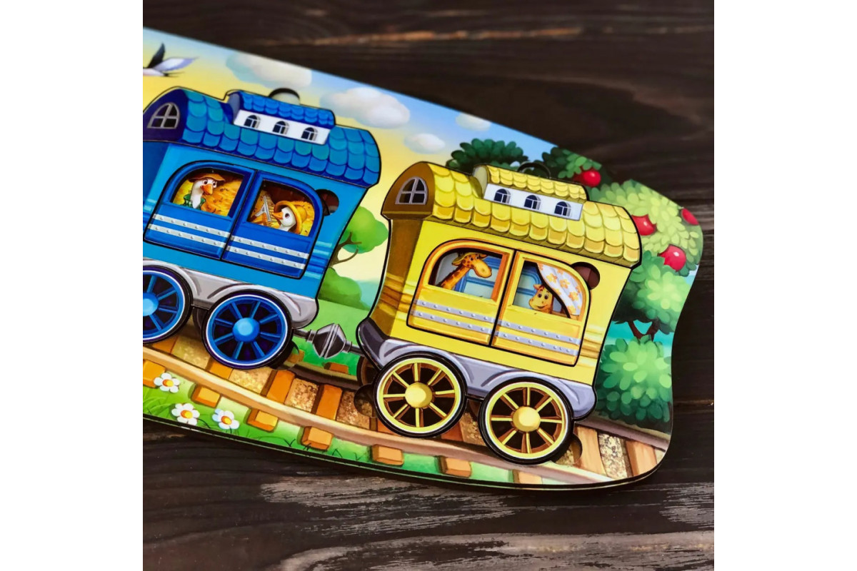 Дерев'яний сортер "Веселий паровозик-3 вагони" Ubumblebees (ПСФ019) PSF019 пазл-вкладиш