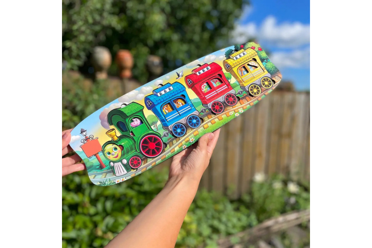 Дерев'яний сортер "Веселий паровозик-3 вагони" Ubumblebees (ПСФ019) PSF019 пазл-вкладиш