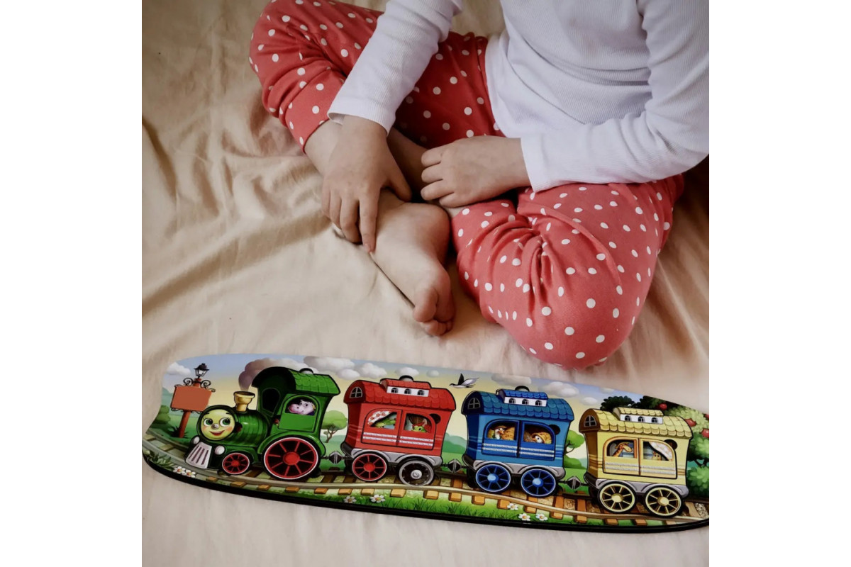 Дерев'яний сортер "Веселий паровозик-3 вагони" Ubumblebees (ПСФ019) PSF019 пазл-вкладиш