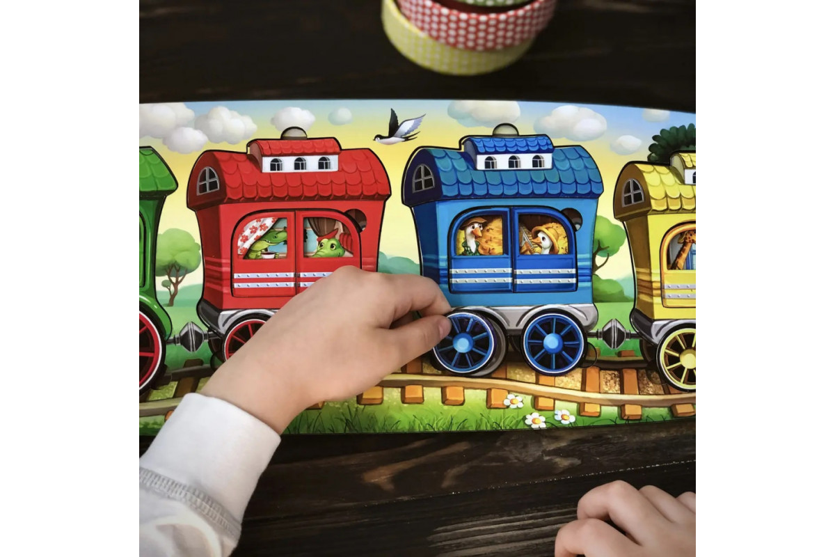 Дерев'яний сортер "Веселий паровозик-3 вагони" Ubumblebees (ПСФ019) PSF019 пазл-вкладиш