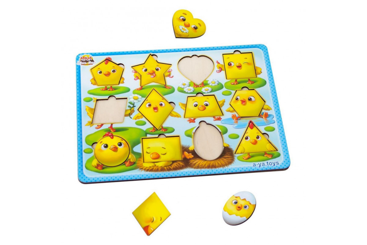 Дерев'яний пазл-вкладиш "Курчата" Ubumblebees (ПСД163) PSD163 геометричні фігури