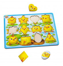 Деревянный пазл-вкладыш "Цыплята" Ubumblebees (ПСД163) PSD163 геометрические фигуры