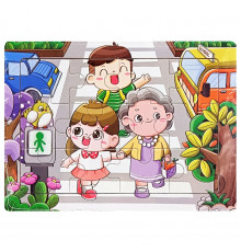 Дитячий дерев'яний пазл-вкладиш "Дорога до школи" MD 1343-11, 12 елементів 15 х 11 х 0,4 см