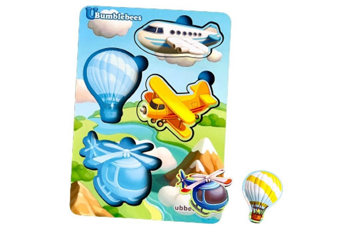 Деревянный пазл-вкладыш "Транспорт-1" Ubumblebees (ПСФ114) PSF114 фон с подсказкой