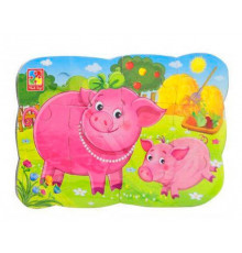 Детские пазлы на магните "Свинья и поросенок" А5 VT3205-77, 12 элементов