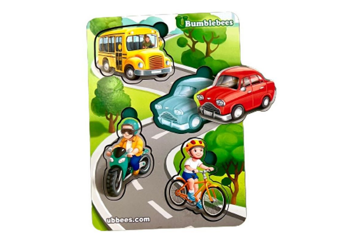 Деревянный пазл-вкладыш "Транспорт-2" Ubumblebees (ПСФ115) PSF115 фон с подсказкой