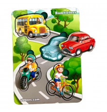 Деревянный пазл-вкладыш "Транспорт-2" Ubumblebees (ПСФ115) PSF115 фон с подсказкой