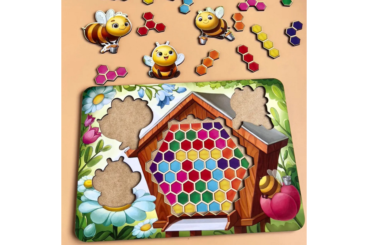 Деревянный пазл-вкладыш "Веселые пчелки" Ubumblebees (ПСД165) PSD165 сортер-тетрис