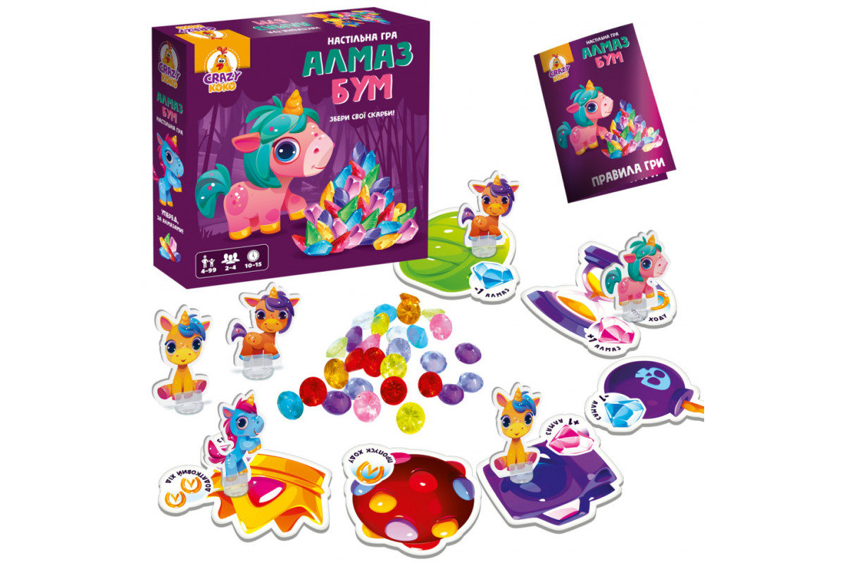 Гра настільна розважальна "Алмаз бум" Єдиноріжка VT8055-31, 2-4 ігрока