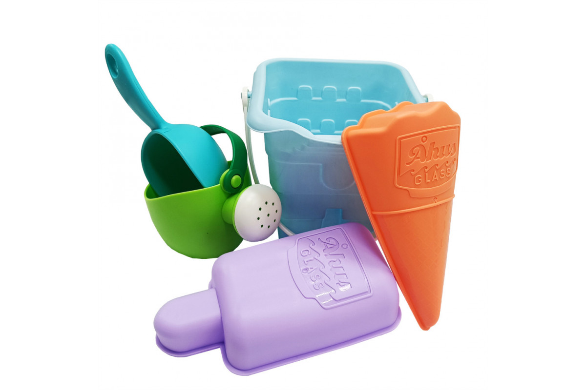 Набор для песочницы HG-153 ведерко, лопатка, лейка, формочки 2 шт Синий