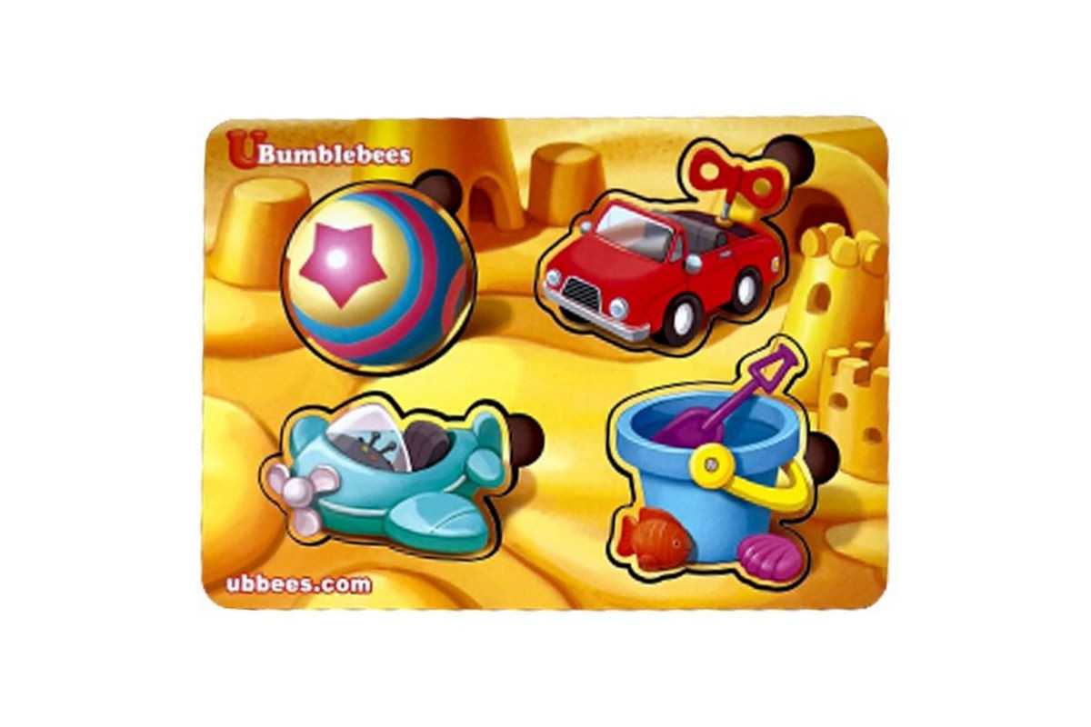 Деревянный пазл-вкладыш "Игрушки-1" Ubumblebees (ПСФ116) PSF116 фон с подсказкой