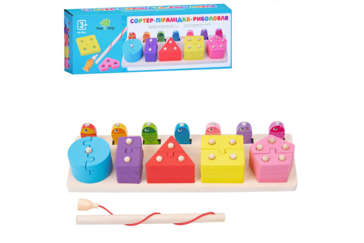 Деревянная игрушка Геометрика MD 0824 фигуры, рыбалка