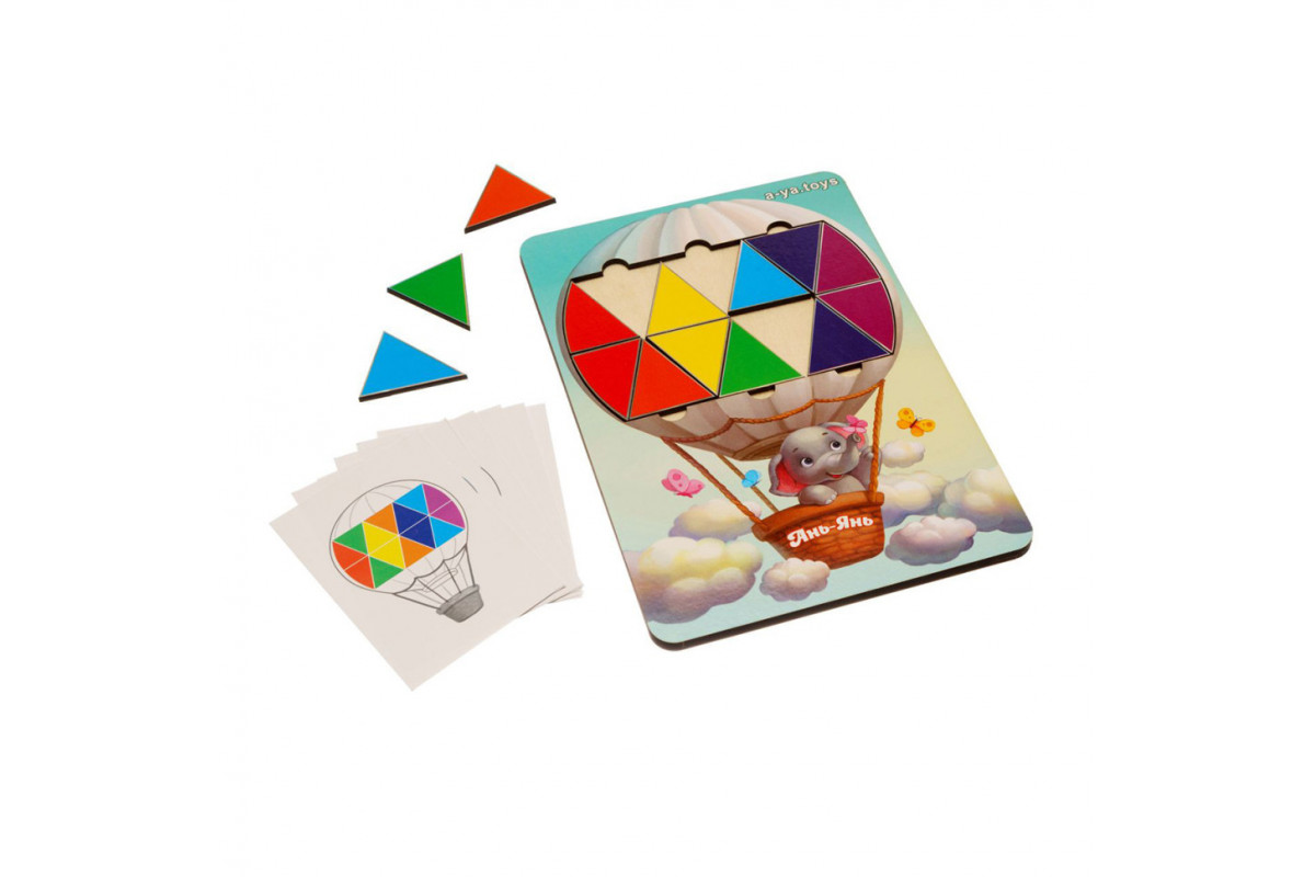 Деревянная мозаика "Слоненок на воздушном шаре" Ubumblebees (ПСД197) PSD197 треугольники