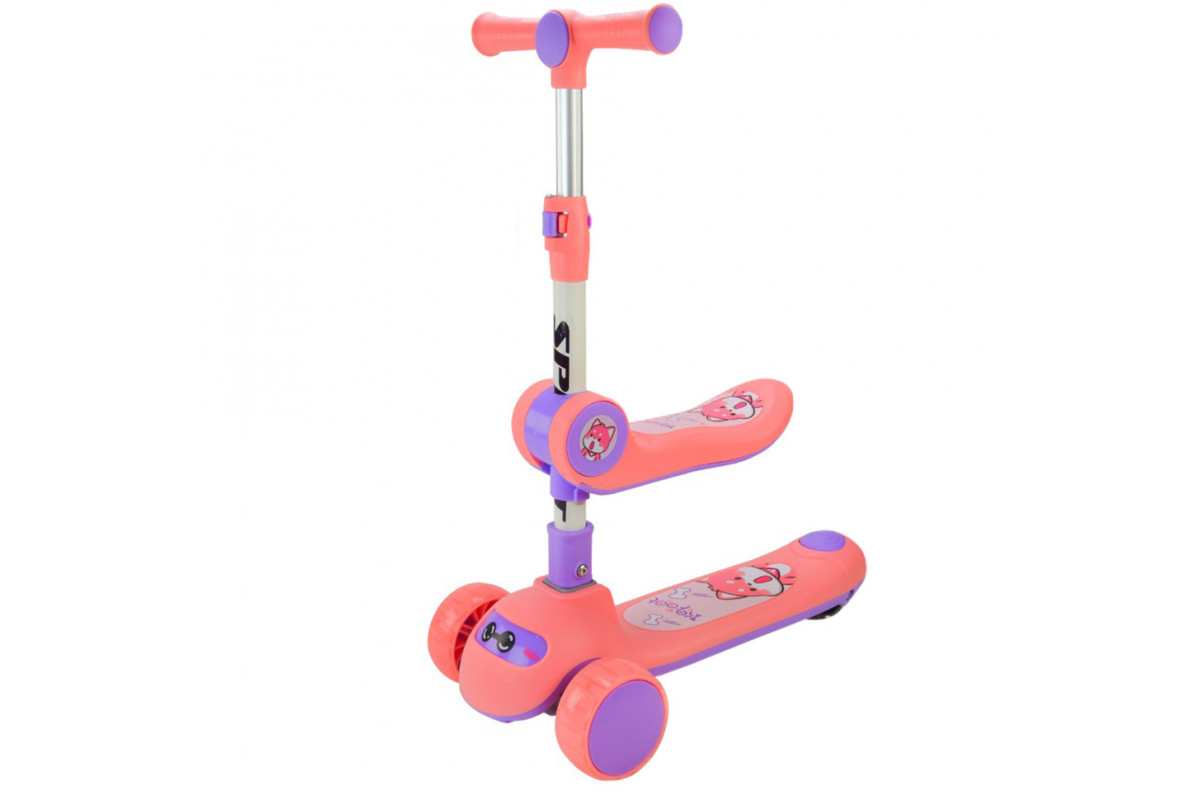 Самокат детский 3-х колесный SC2422(Pink) 3в1 светящиеся колеса, розовый