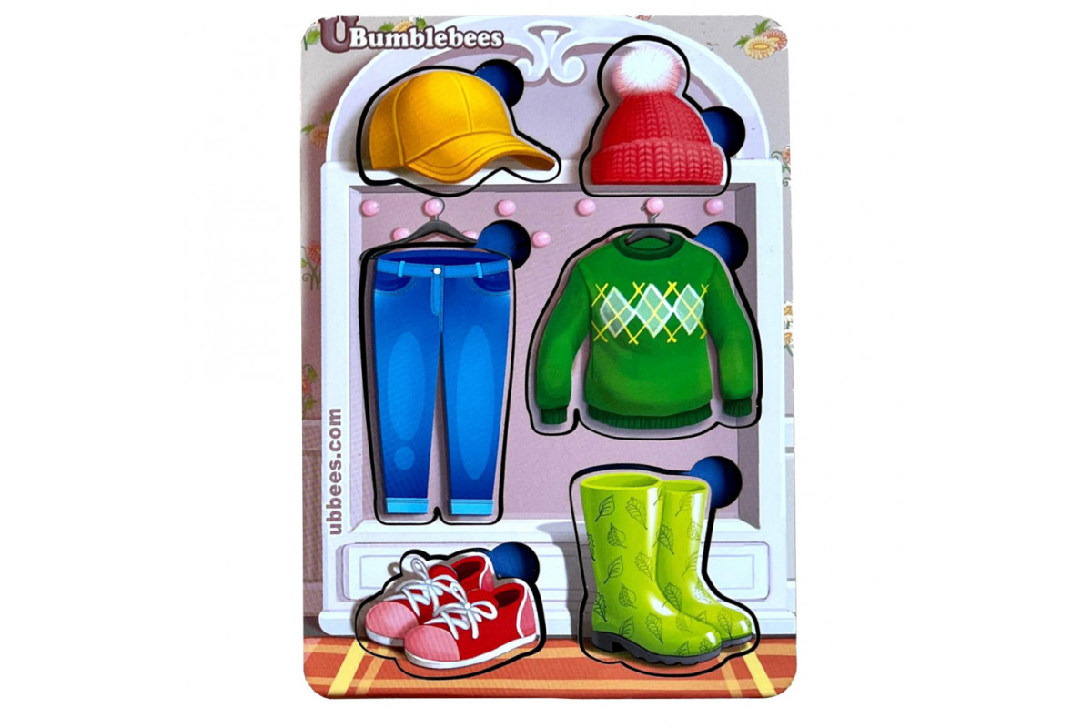 Дерев'яний пазл-вкладиш "Одяг-1" Ubumblebees (ПСФ118) PSF118 фон із підказкою